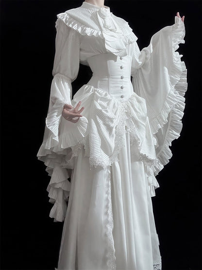 White Boned Corset Underbust Aristocrat Lolita Skirt - Puppet Mind Book