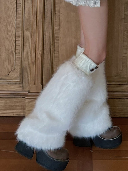 White/Beige/Black/Light Camel Plush Leg Warmers