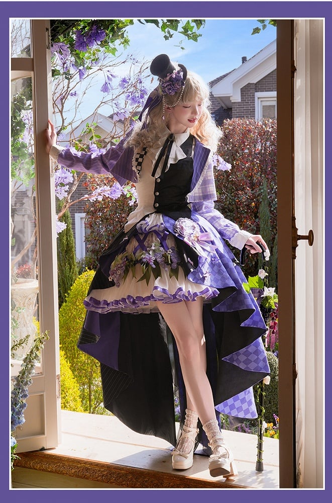 バイエルン / セット ブレザー クロップドトップ フルスカート コルセット ロリータ アウトフィット - スタイル ウエストコート パープル オクトーバーフェスト