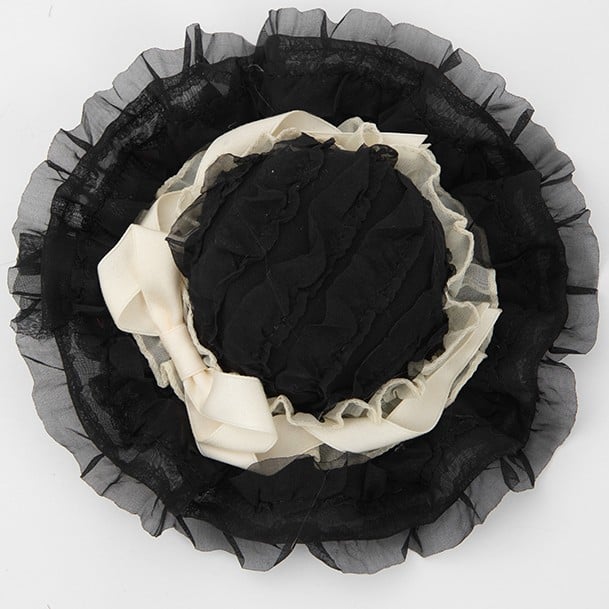 Black Ruffled Bow Hat Lace Sweet Beige Lolita Mini