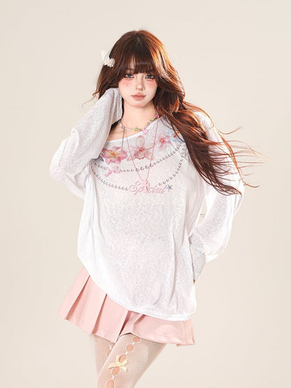 カバーアップ ホワイト アシンメトリーネックライン 花柄 セミシアー