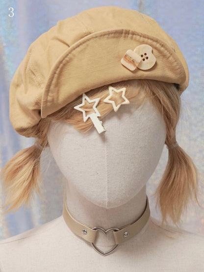 Options Applique Hat Beret Button/Star/Dog Y2K 17