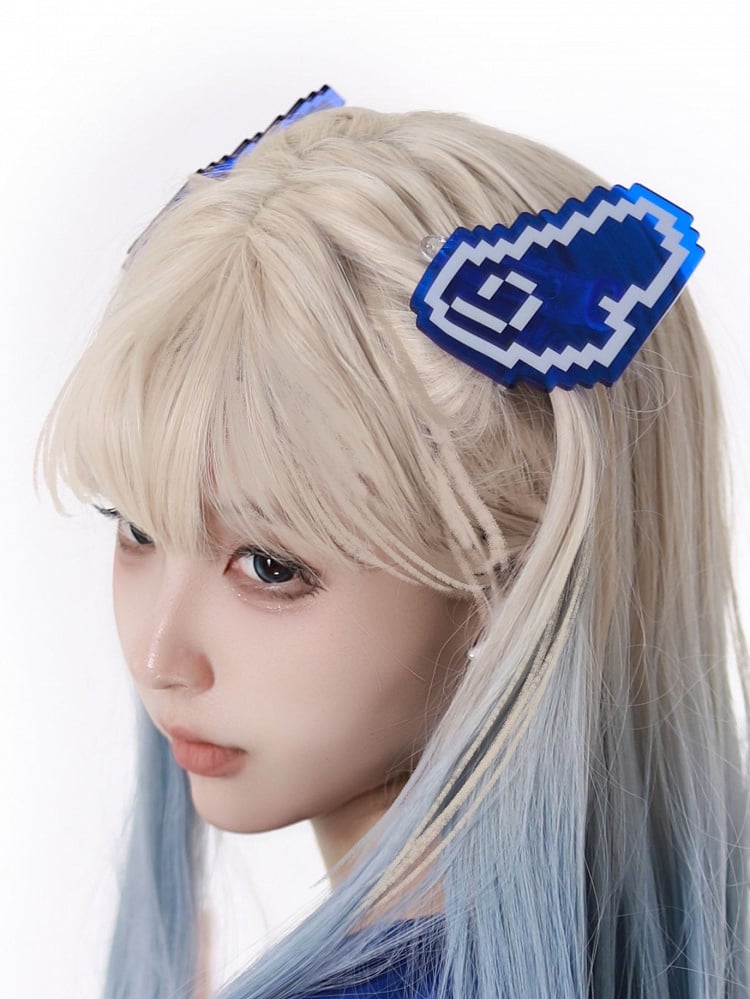 Blue Pixel Angel Wing Hairclips and White