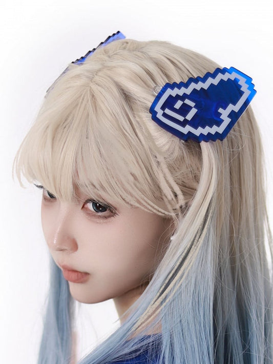 Blue Pixel Angel Wing Hairclips and White