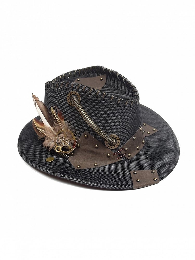 Hat Cowboy Decorated With Gear Steampunk Bronze Black