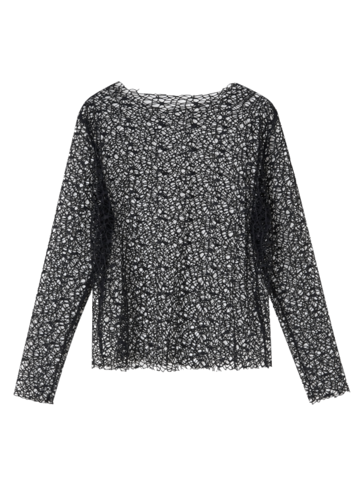 Fischnetz Langarm Top Punk Schwarz Hohl-out