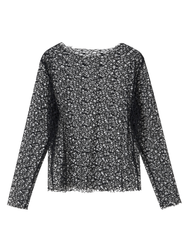Punk Black Hollow-out Fishnet Long Sleeves Top