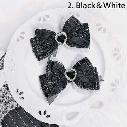 ジライケイ スイートハート ラインストーン ツイード 蝶結び ヘアクリップ