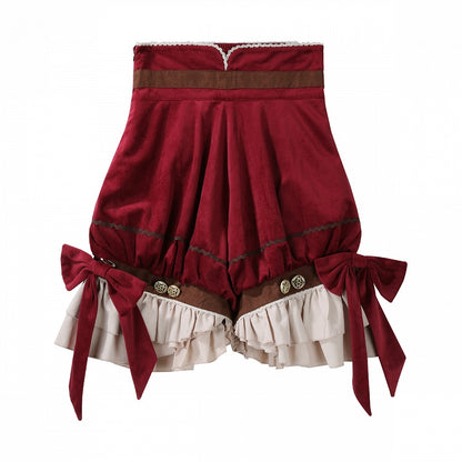 Pieces Set-Beige Ouji Aristocrat Lolita Waist Fashion Red Shirt+Coat+High Christmas Three Shorts