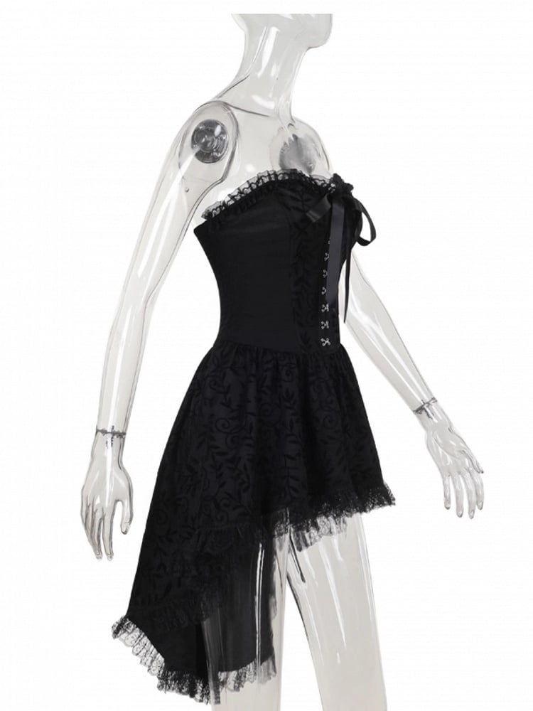 High-Low Halloween Front Gothic Hem Hook Dress with Metal Strapless Black