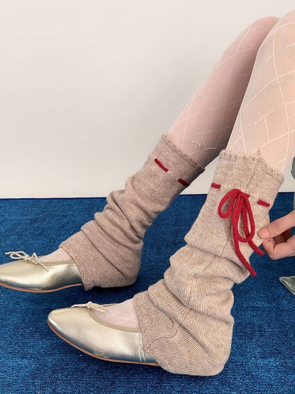 Slouchy Knit Leg Bow Warmers Contrast