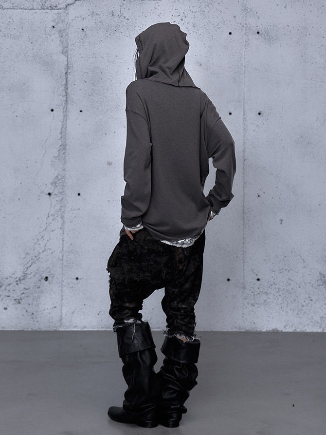 Hooded V-Neck Gray Dark with Loose Top Version Two-piece