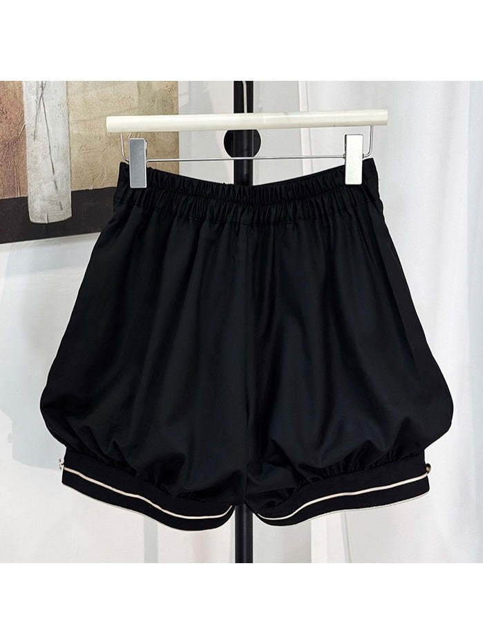 4-Piece Ouji Lolita Ensemble Blue & Black Vest Blouse Shorts Set - Castle Too