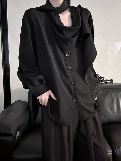 with Shirt Neckline Ouji Scarf Long Lolita Sleeve Black