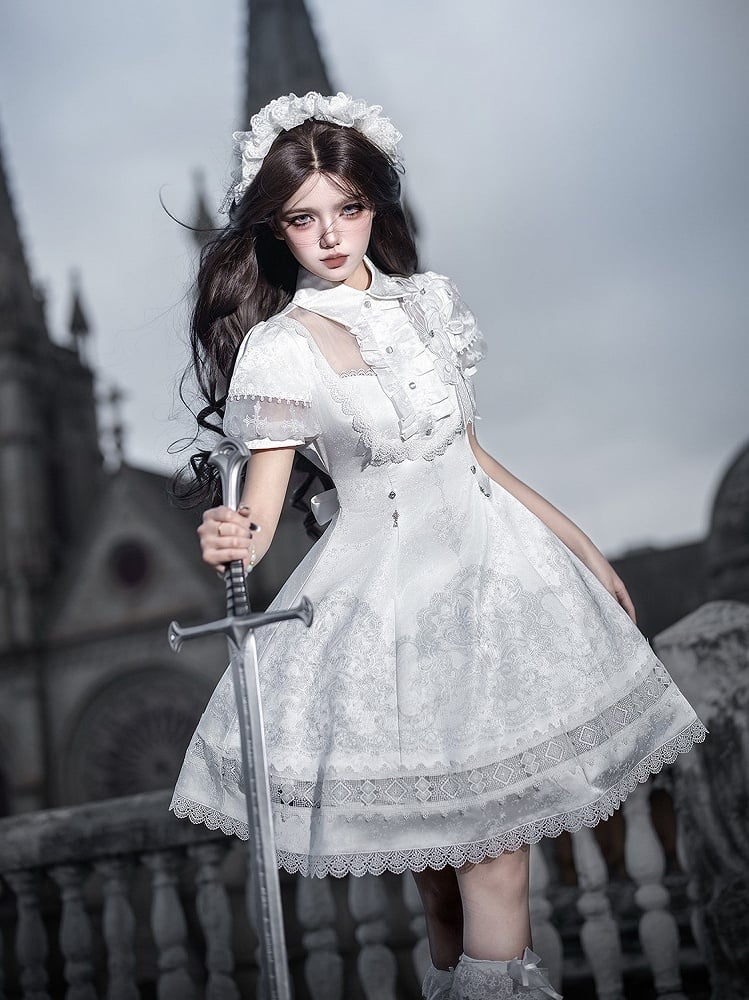 White Lily Embroidery Lace Gothic Lolita Dress - Unknown Star