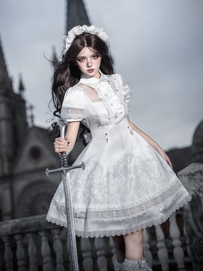 White Lily Embroidery Lace Gothic Lolita Dress - Unknown Star