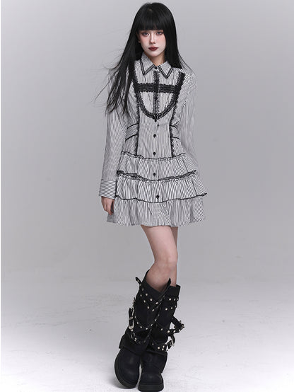 Skirt Black Gothic and White Tiered Lace Cross