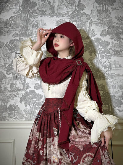 Wasteland Punk Red Hooded Shawl