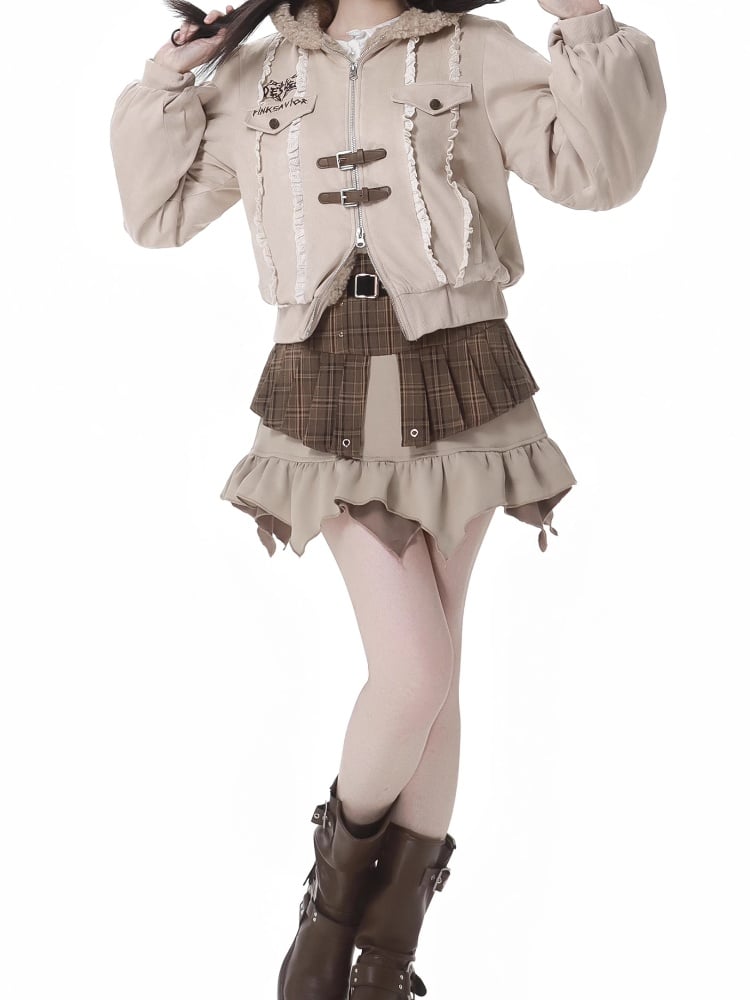 Brown Plaid High-Waisted Mini Skirt