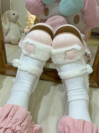 mit Fleece-gefüttertem Klettverschlussknopf Winter-Flats Lolita Snap - für Plüsch Pink Sweet