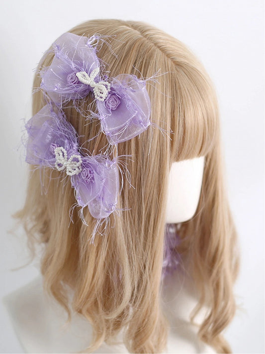 Tulle Light Hairclips Purple Bow