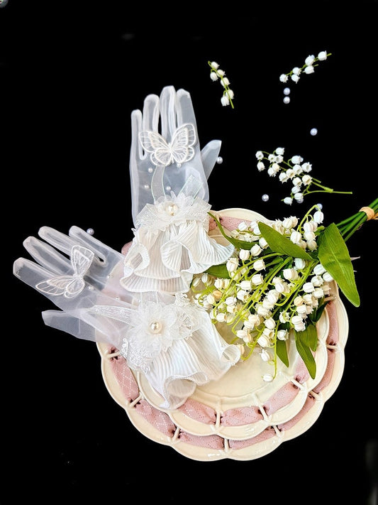 White Butterfly Decorations with and Lace Bead Gloves