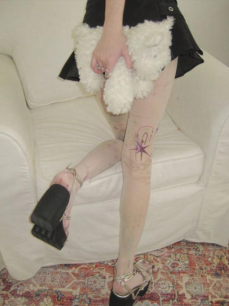 Star White Print Tights