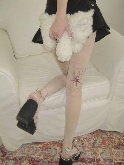 Star White Print Tights