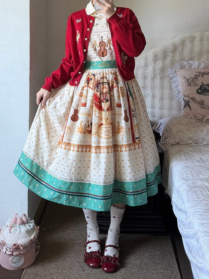 White Musical Print Overall Dress with Detachable Straps - Crucis Universal Tailor Company