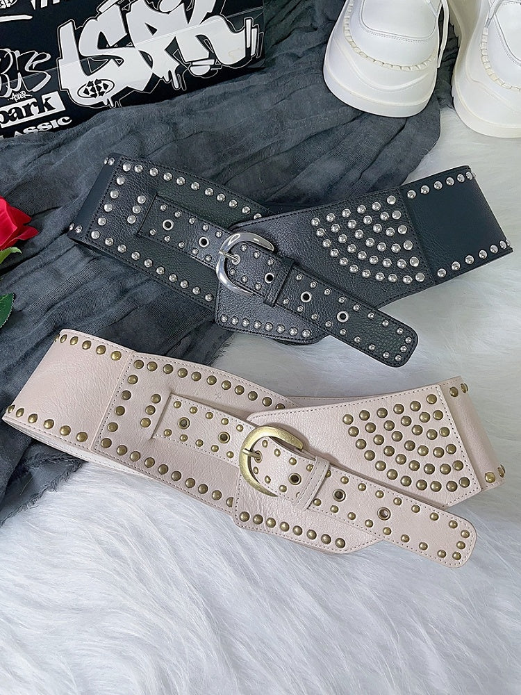 Studs Punk Waist Black/Apricot Belt Y2K