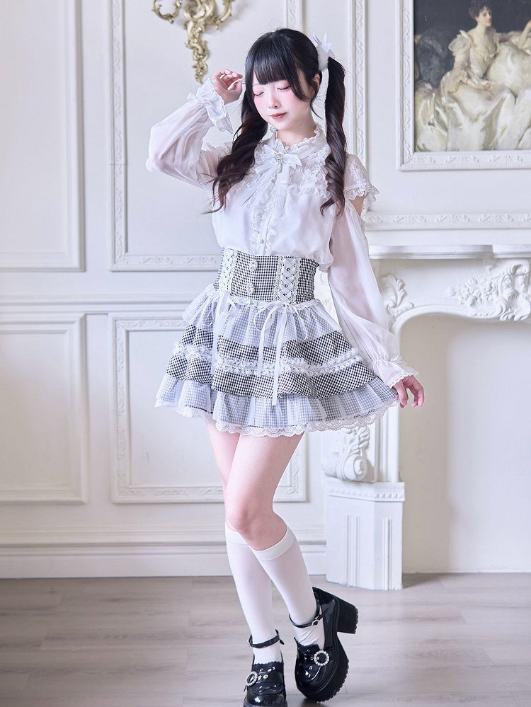 Layers Kei Skirt: Tiered Houndstooth Jirai