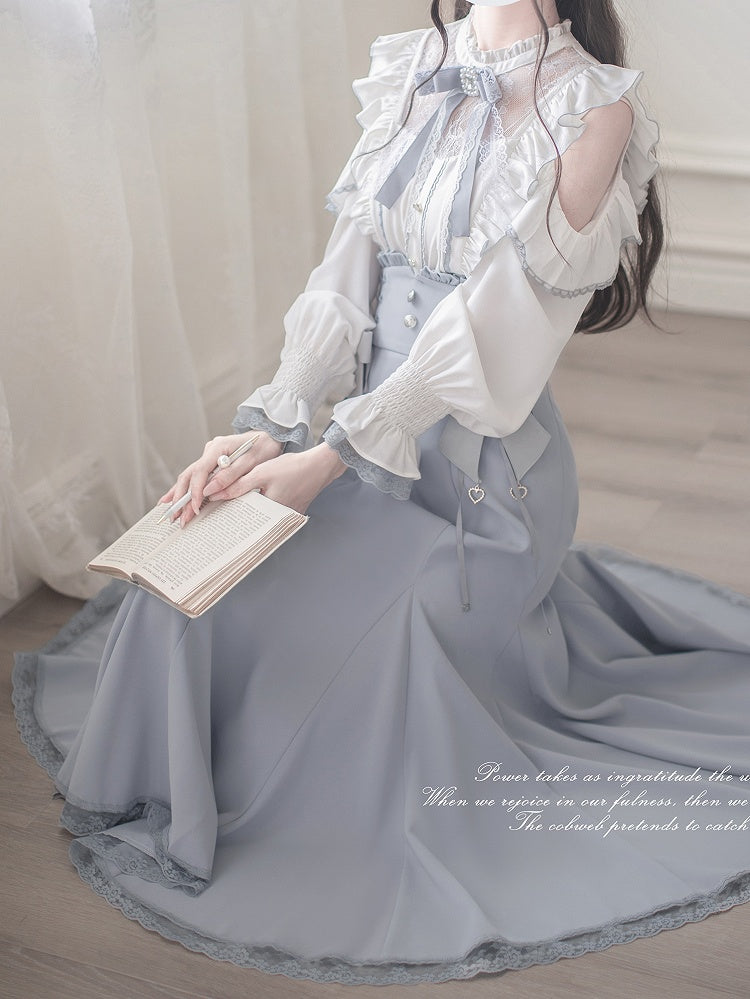 Light Blue Mermaid Skirt with Lace-Up Waist - Walnut JK