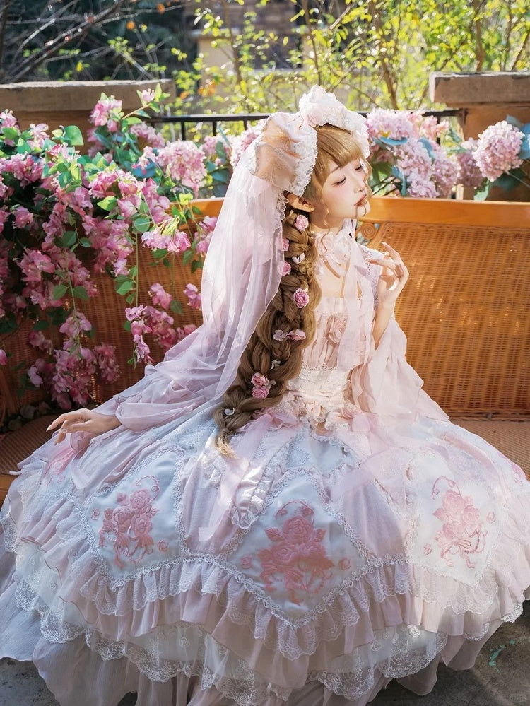 Ruffles Hanayome Light Dress Pink Version Accents with Layered Flowing JSK Lolita Rose Long