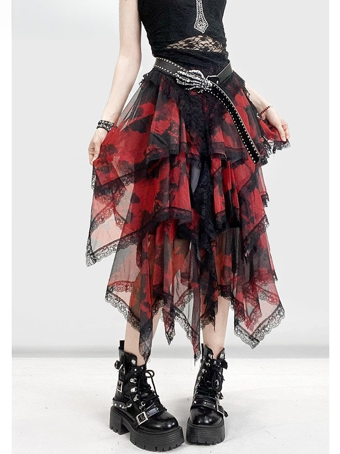 Krawatte Roter Besatz Spitzensaum Y2K Rock Taschentuch Farbstoff Stufen