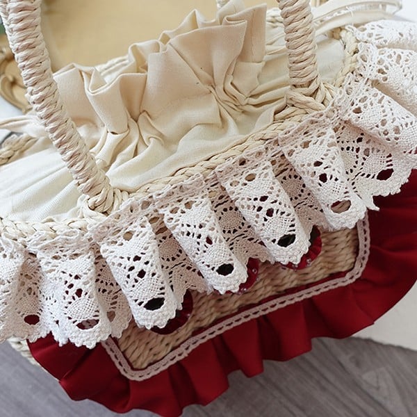Sweet Straw Lolita Strawberry Lace Details Bag Tote