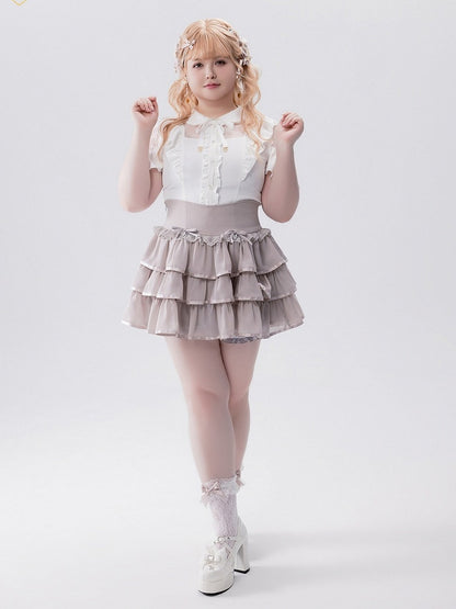 Dusty Pink High-Waist Ruffle Skirt with Shorts Liner - Fluffy Heart