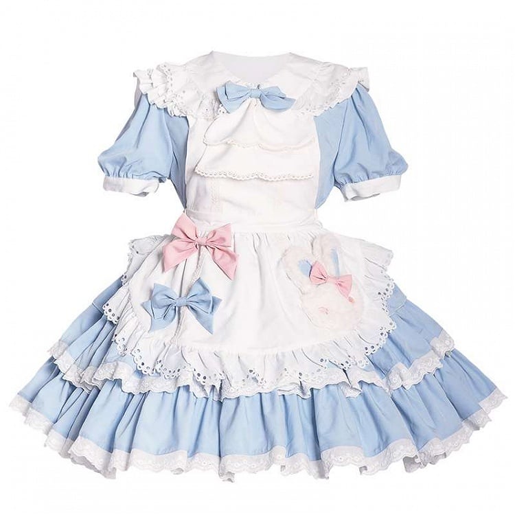 Theme White Ruffles Bunny Tiered Maid Dress and Lolita Blue