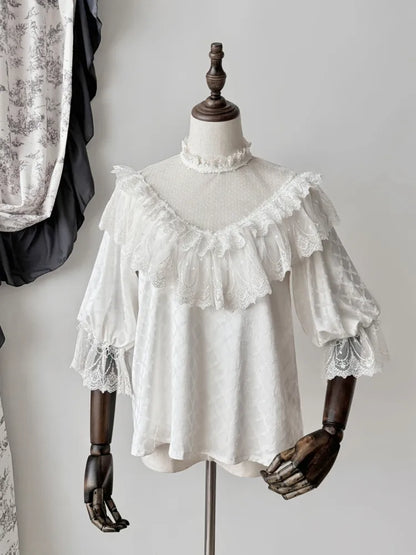 All White Gothic Edward Neck / V-neck Top