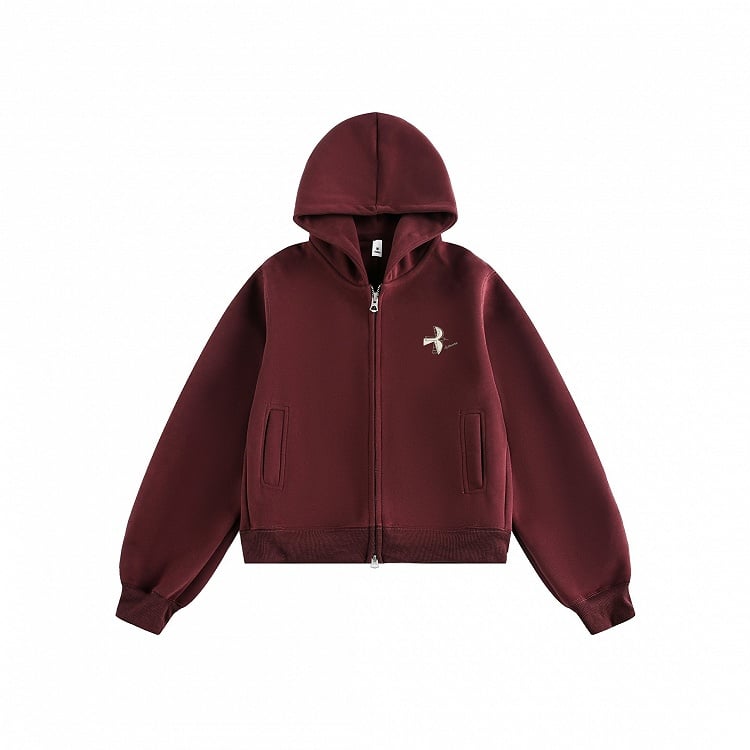 Vintage Red Double-Pull Wine Hoodie Zipper Placket
