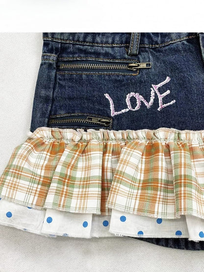 Plaid Shorts And + Pattern Polka-dot Orange Blue Y2K