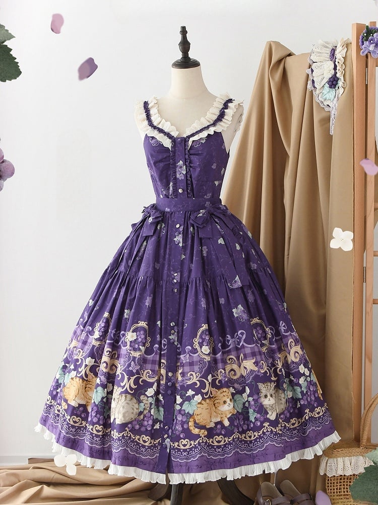 かわいいブドウのプリントと紫のロリータキティスカート