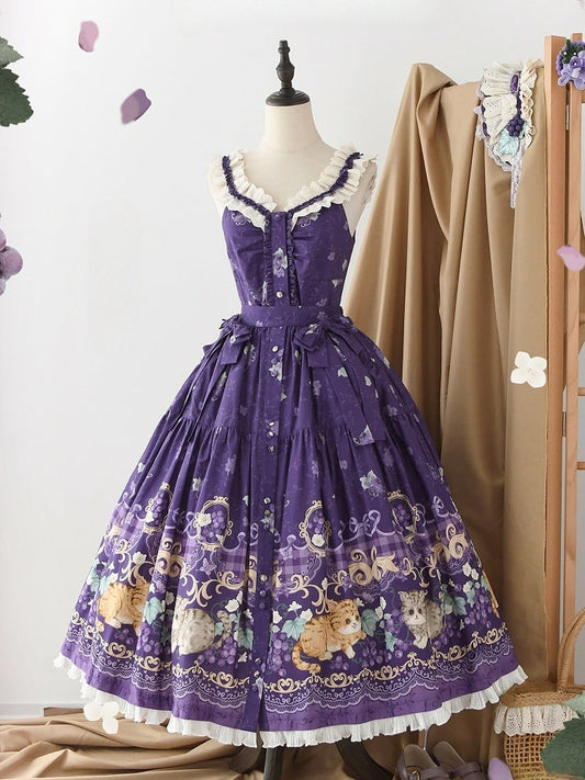 かわいいブドウのプリントと紫のロリータキティスカート