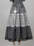 Plaid Star Ruffle Jirai Embellishment Black Removable Gray Skirt Bow Kei Trim with
