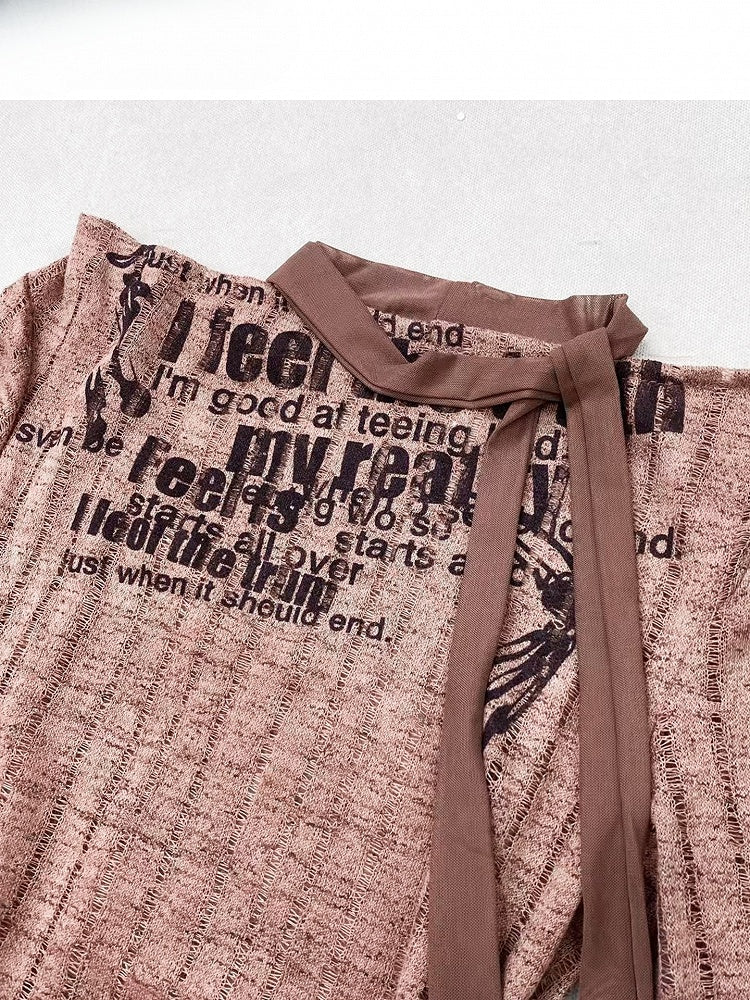 + Schal Brauner Buchstabe Asymmetrisches Top Musterdruck Millard Rötlich Gestreifter Modesaum