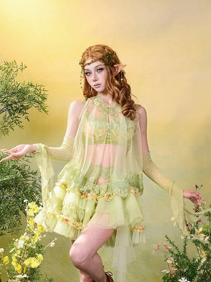 Green Fairycore Style Mori Sheer Arm Sleeves - Virtual Orbit
