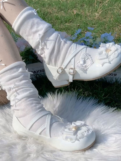 Sweet Mary Rhinestone Low-heel - Closure Heart White Janes