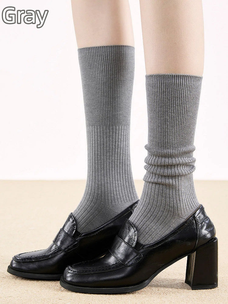 Socks Knit Ribbed 6-Color Calf