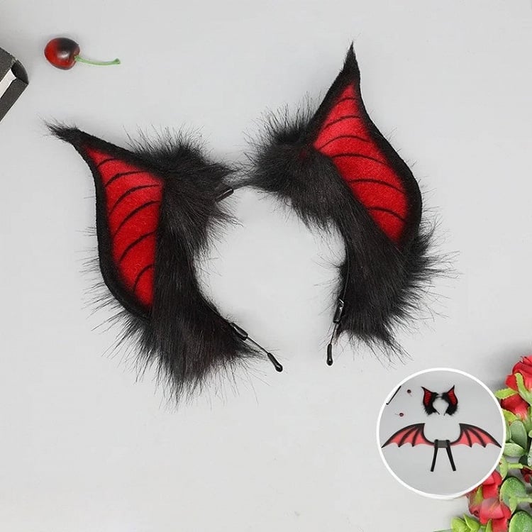 Ear KC Plush BlackRed/Gray/Purple Bat Halloween