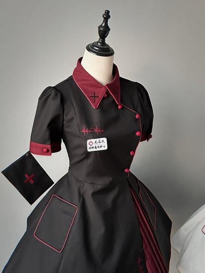 Schwarzes und rotes Halloween-Kostüm für Krankenschwestern, Lolita-Kleid, komplettes Set