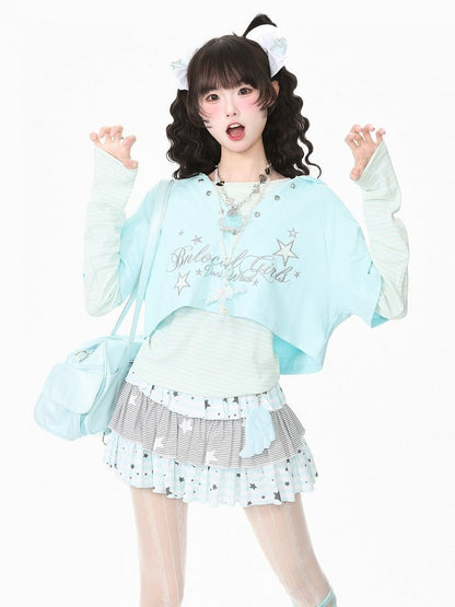 Blue & Apricot Striped Round Neck Long Sleeve Layering Top - Languid Park